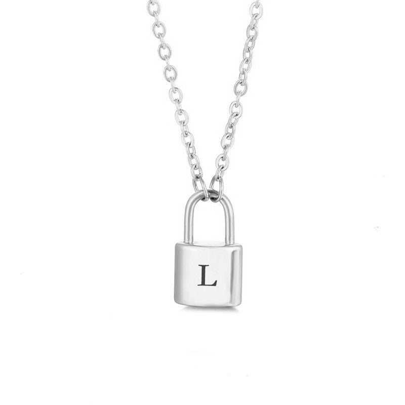 New Stainless Steel Silver 26 English Letter Lock Necklace Men And Women Concentric Lock Pendant Letter Necklace