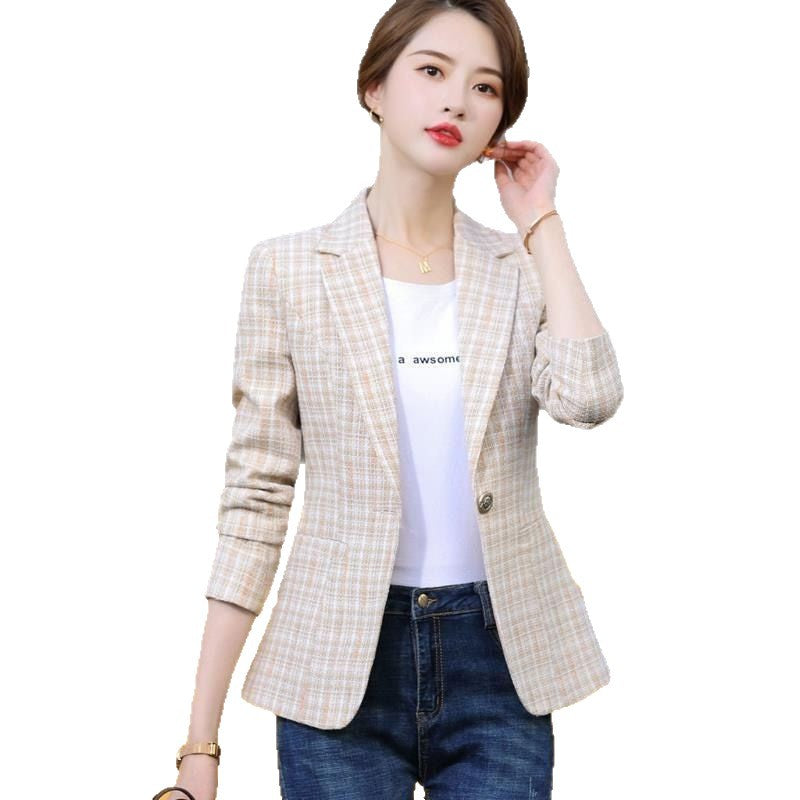 Blazer for Women, Short Length Checkered Pattern Casual Suit Coat