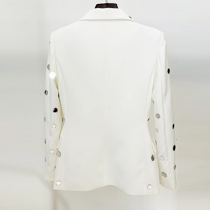 Luxury Sequined Beading Women Clothing New Arrivals One Button White Blazer Mujer Jacket
