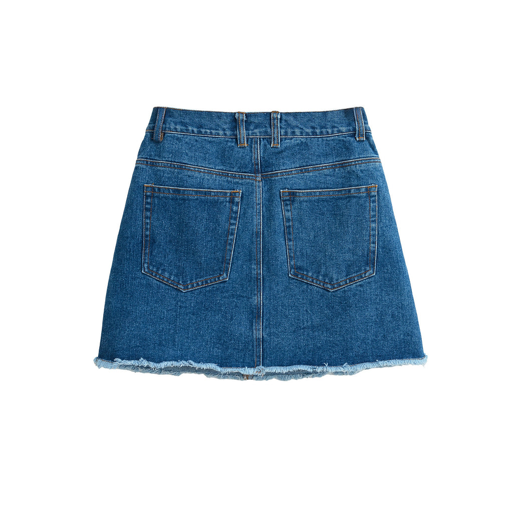 Hairy edge A-line denim skirt half skirt for women