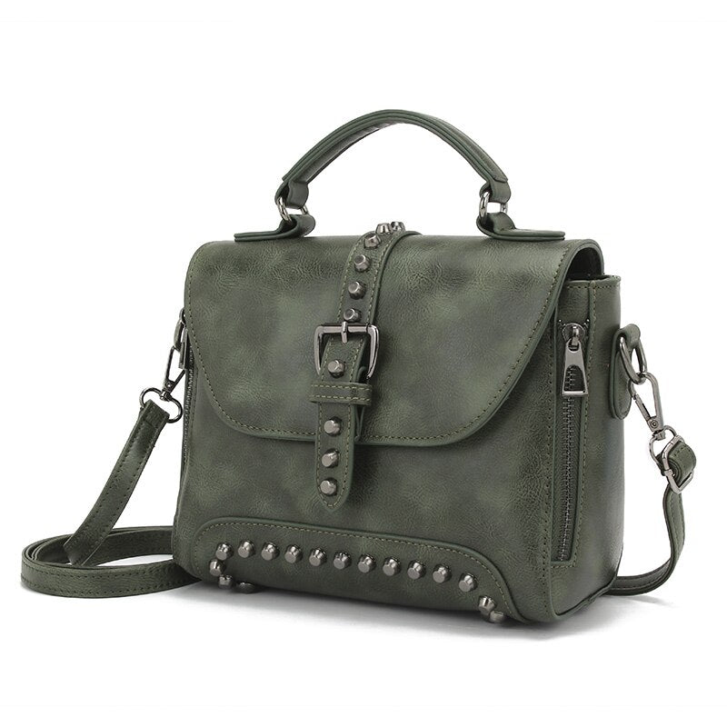 White Vintage Oil Leather Luxury Handbags Women Bags Designer Crossbody Bags For Women Rivet Small Ladies Hand bag