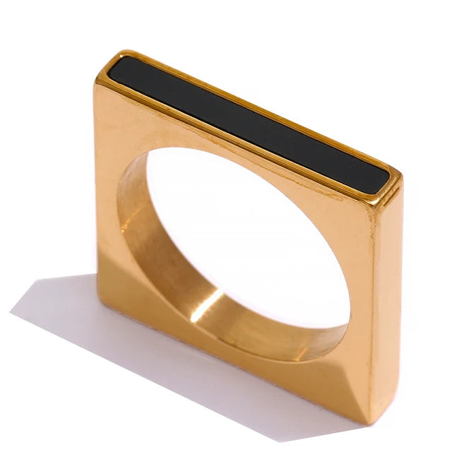 Minimalist Geometric Square Stainless Steel Ring  Acrylic Fashion Simple Temperament Occident Ring for Women Jewelry