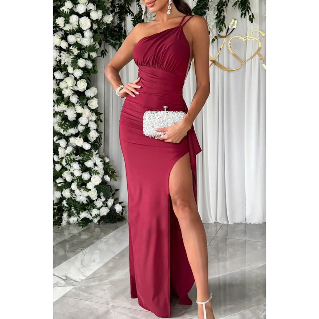 Spring and Summer New Off-the-Shoulder Slit Dress INS Casual Party Multi-color Dress for Women
