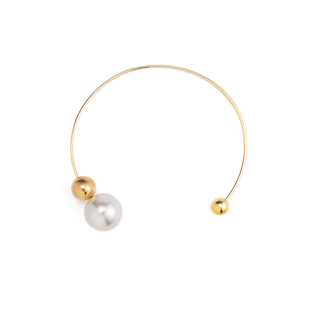Metal circular collar necklace with simple asymmetrical imitation pearl round bead necklace for women