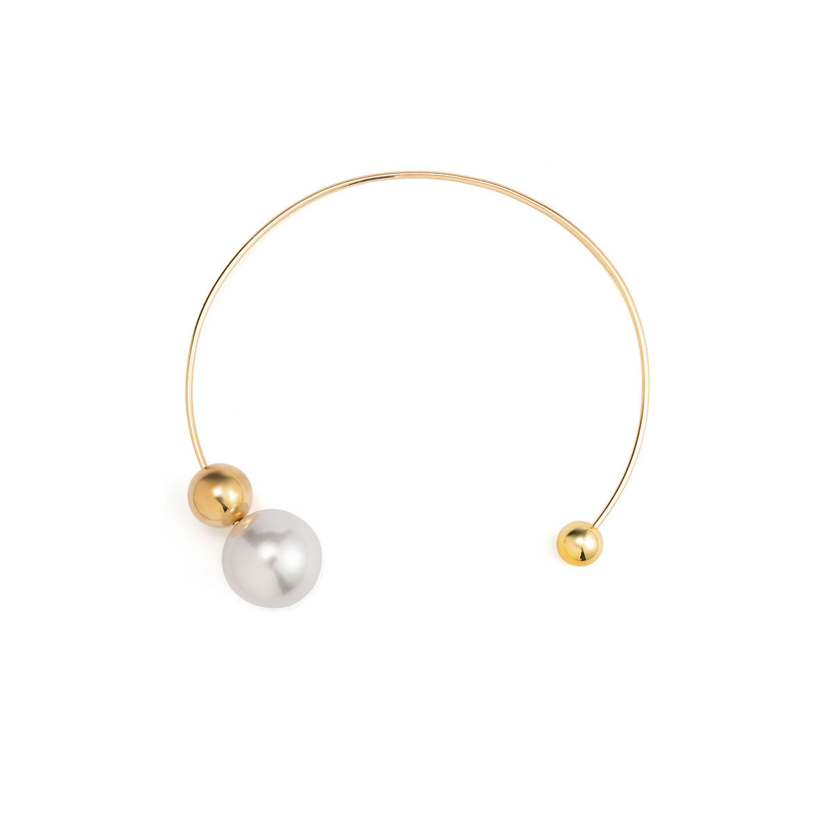 Metal circular collar necklace with simple asymmetrical imitation pearl round bead necklace for women