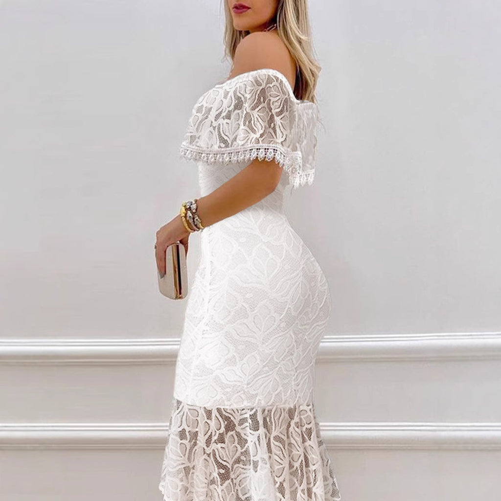 Elegant One-Shoulder Lace Bodycon Sexy Evening Dress for Women, Formal Cocktail Gown