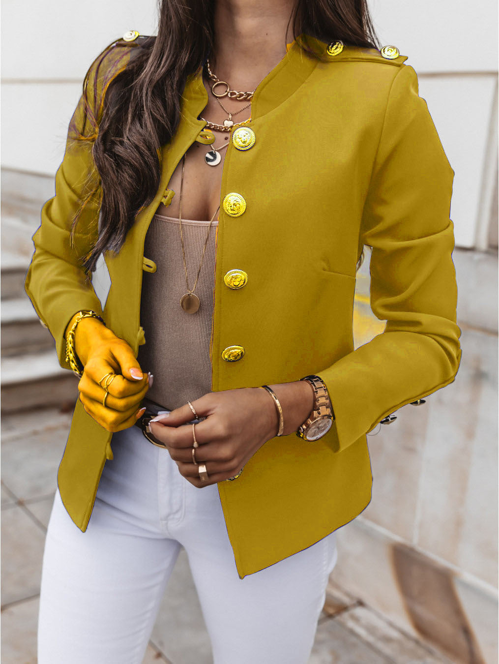 Copy of Fashionable Long Sleeve Fitted Buttoned Blazer Short Jacket