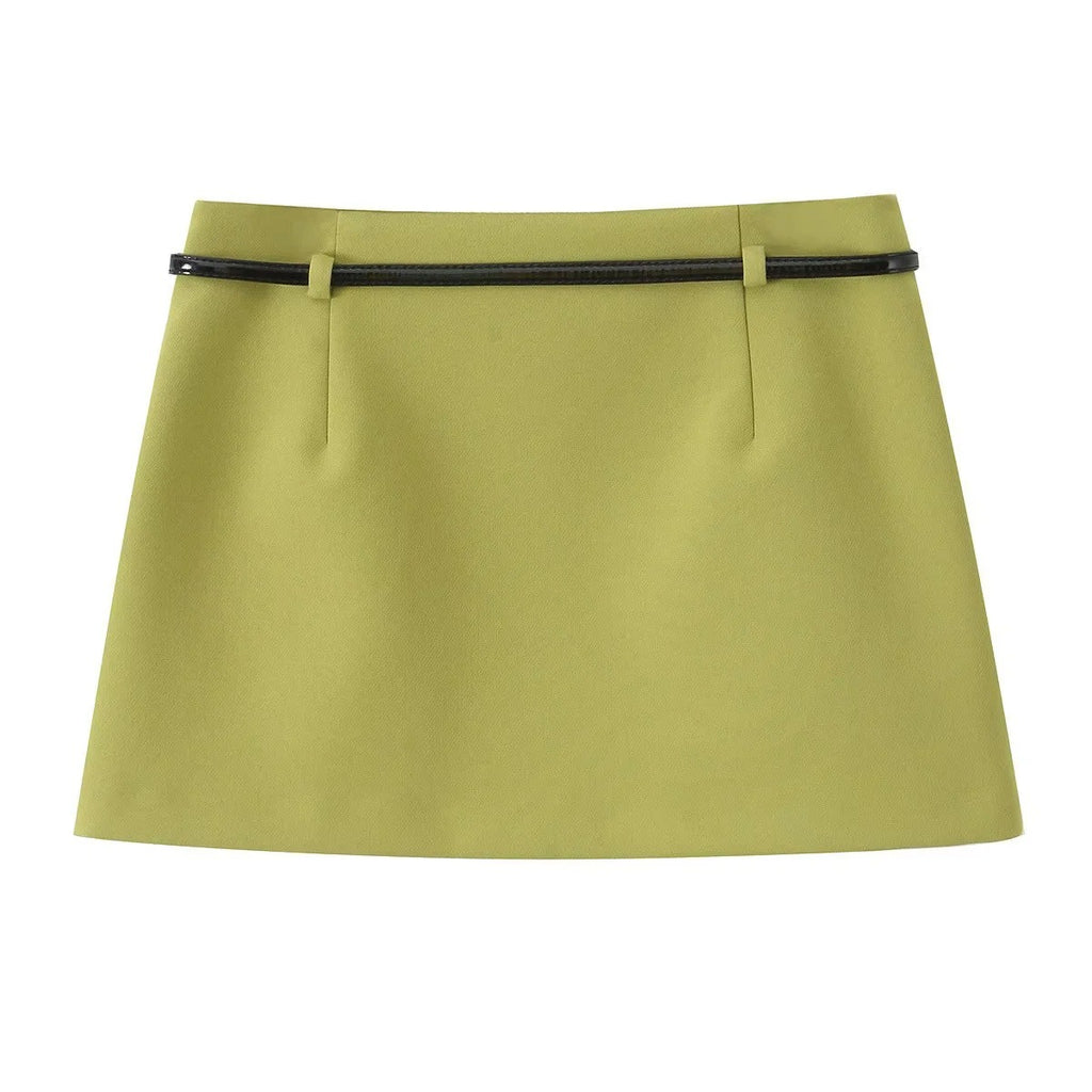 Elegant Fitted Blazer with Belt + Skirt Set for Women