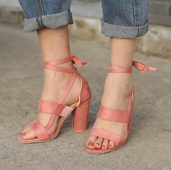 Cross Strap High Heel Thick Heel Plus Size women Shoes Sandals