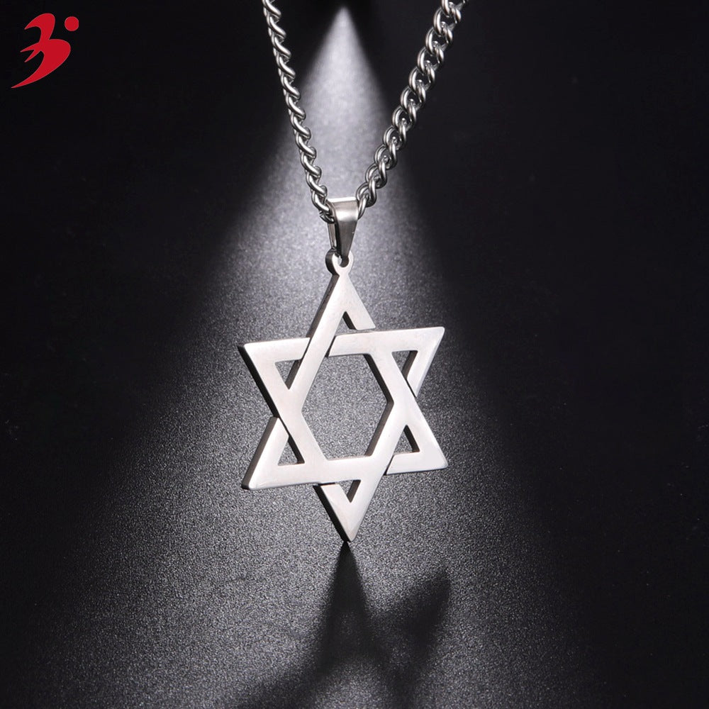 Stainless Steel Hexagram Necklace Fashion Simple Wandering Pendant Retro Men And Women Couple Hollow Pendant