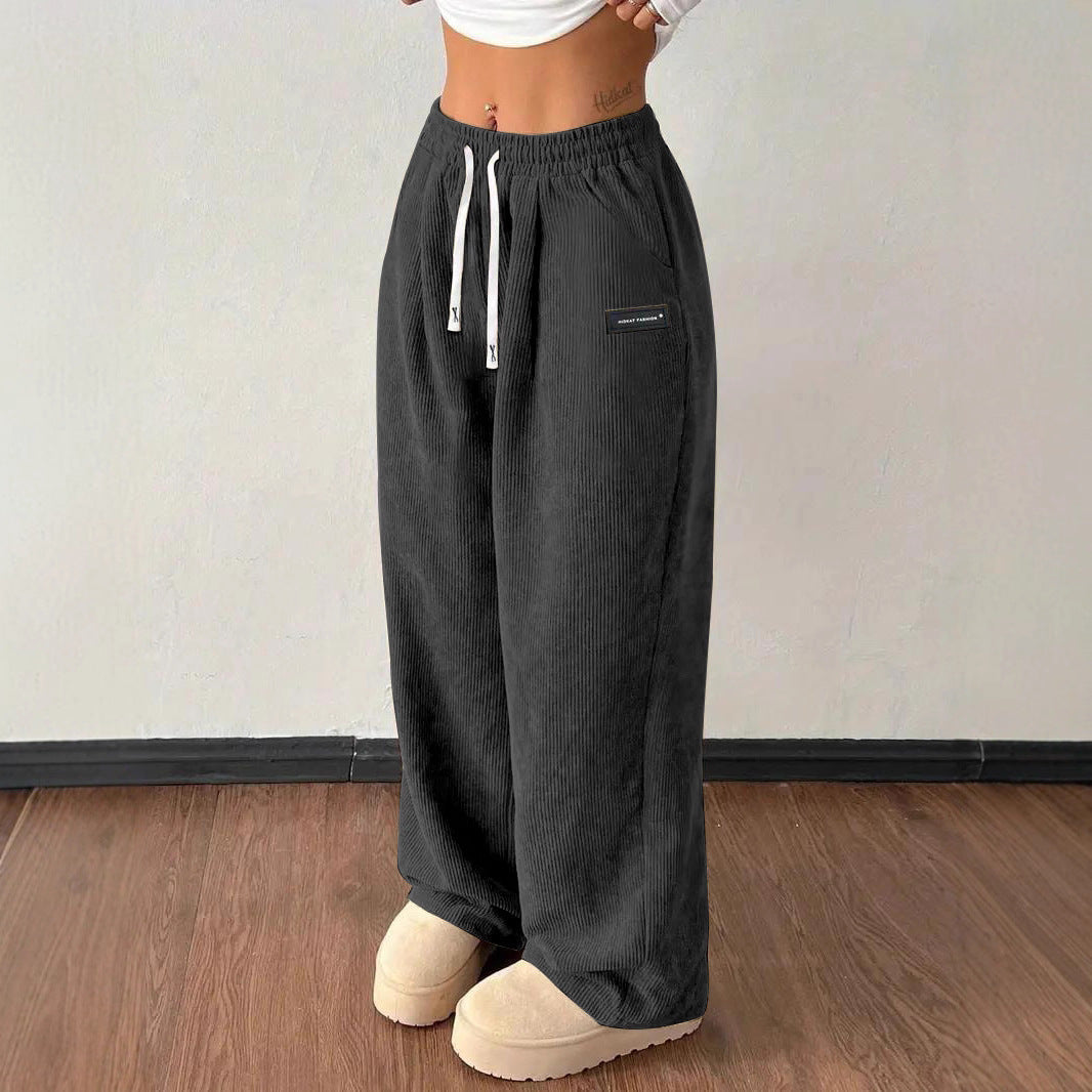 Casual Loose Drawstring Solid Color Pocket Pants for Women