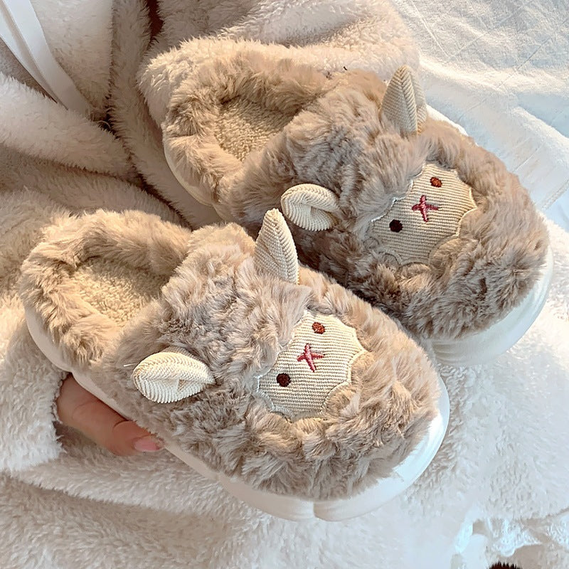 Cute Lamb Cotton Slippers for Women, Back-Covered Postpartum Shoes, Non-Slip Fuzzy Slippers