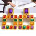Hot Sell Hanging Gold Color Square Dangle Drop Earrings Colorful Crystal Fashion Rhinestone Jewelry Accessories For Women