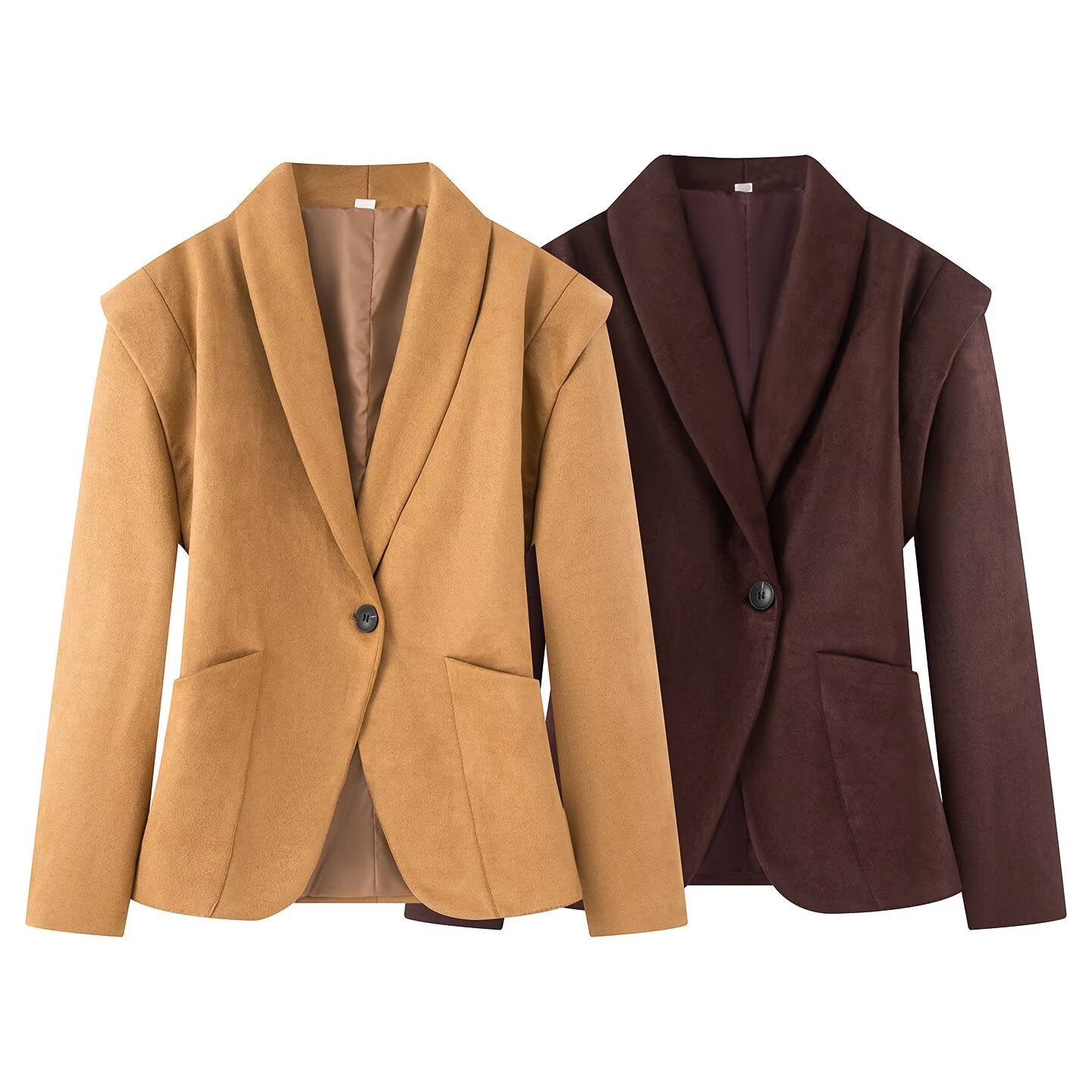 Casual Suede-Texture Shoulder-Padded Blazer for Women