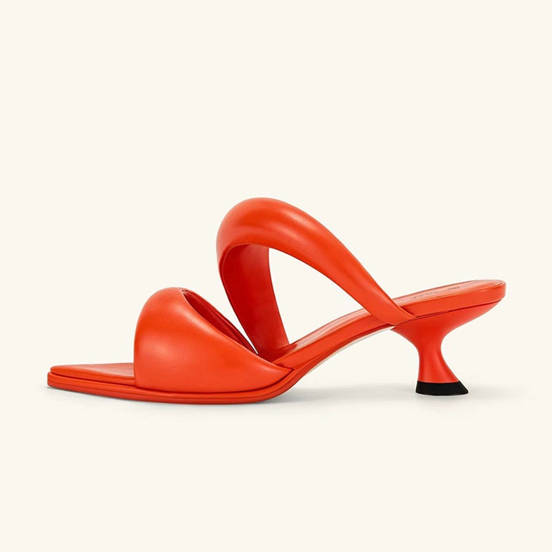 Women Comfortable Thick Strip Design Sandals Thin High Heel Slippers Banquet Party Wedding Shoes