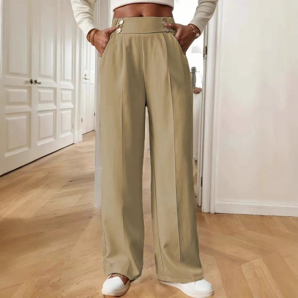 High waisted solid color straight leg pants for women