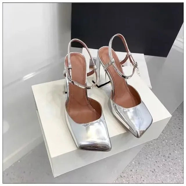 Rhinestone Thick High Heels and Toe Sandals for Women, Retro Mary Jane Single Shoes, Fashionable and Sexy, European and American