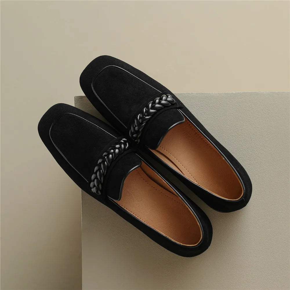 Concise Solid Color Women Soft Kid Suede Flats Slip On Round Toe Casual Street Shoes Handmade For Ladies
