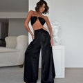 Chain Halter Women's Fashion Suit Summer Sexy Temperament Vest Wide Pants Women