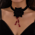 Retro rose velvet strap necklace with dark style imitation crystal tassel collarbone chain for women