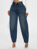 Vintage Lantern Denim Pants Women Washed Blue Loose Casual Harem Pants