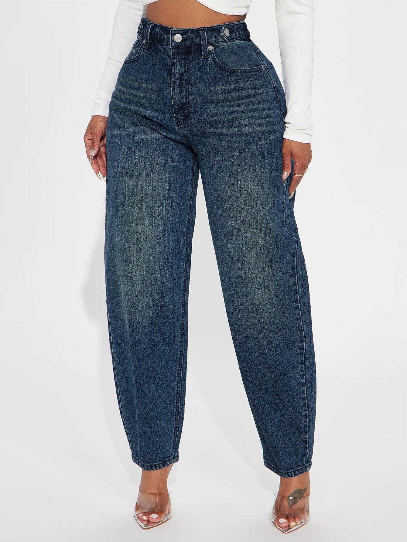 Vintage Lantern Denim Pants Women Washed Blue Loose Casual Harem Pants