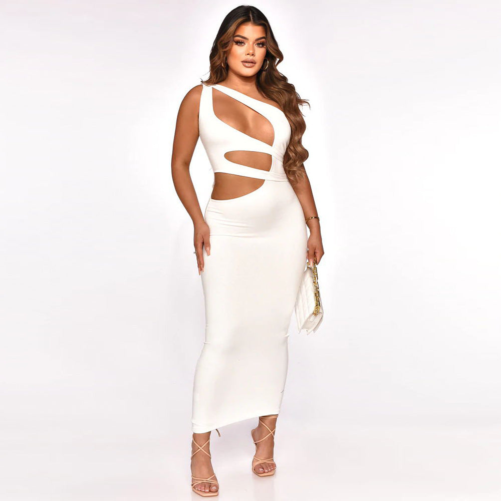 Slanted shoulder sleeveless dress for women