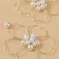 Pearl woven large flower earrings, women's trend, hand wrapped earrings, jewelry