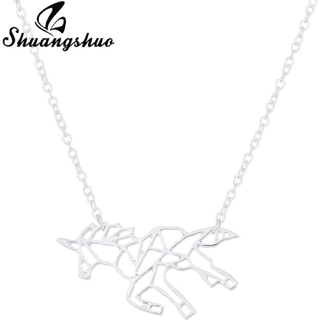 Ethnic Origami Unicorn Necklace Choker Horse Necklace Women Necklaces & Pendants Animal Necklace Silver Jewelry colar