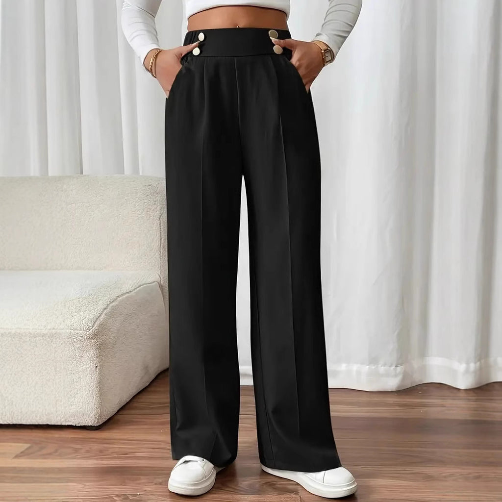 High waisted solid color straight leg pants for women