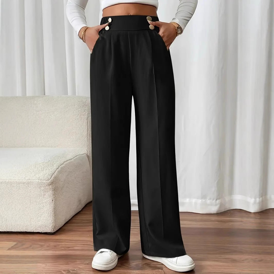 High waisted solid color straight leg pants for women