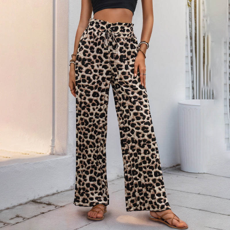 European and American fashion leopard print wide leg pants for women