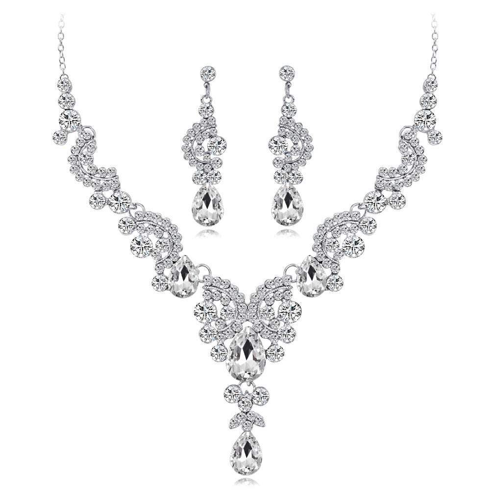 Bridal Necklace Set Fashion High-Grade Crystal Necklace Earring Jewelry Two-Piece Set