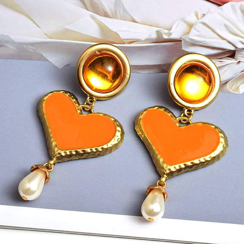 Wholesale Long heart earrings High-quality Metal Oiled Drop Earring Fashion trend jewelry accessories for women
