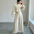 Solid color wide leg pants set for women