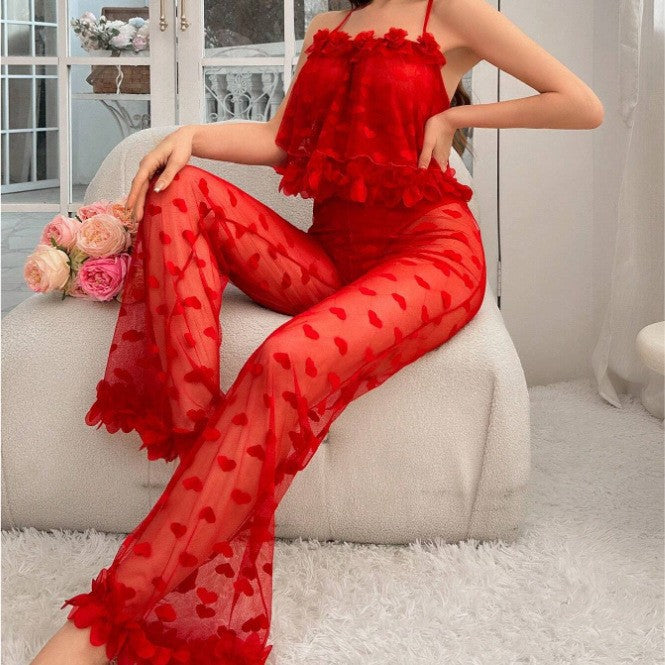 Sexy Mesh Transparent Heart-Edged Sleepwear Set for Women