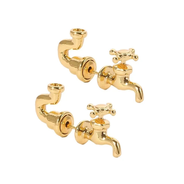 Industrial Punk Water Faucet Shape Stud Earrings For Men Women Gothic Piercing Earring Personality Halloween Fashion Jewelry