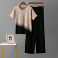 Round neck gradient suit top, sporty wide leg pants for women