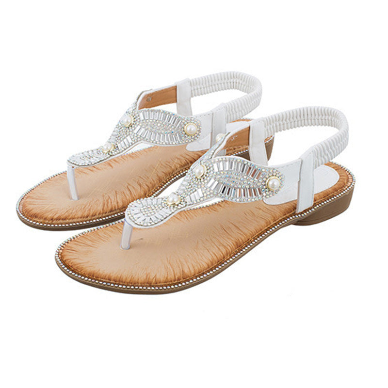 New Shoes Women Fashion Thong Sandals Round Toe Pearl Sandals Slippers Plus Size Sandals