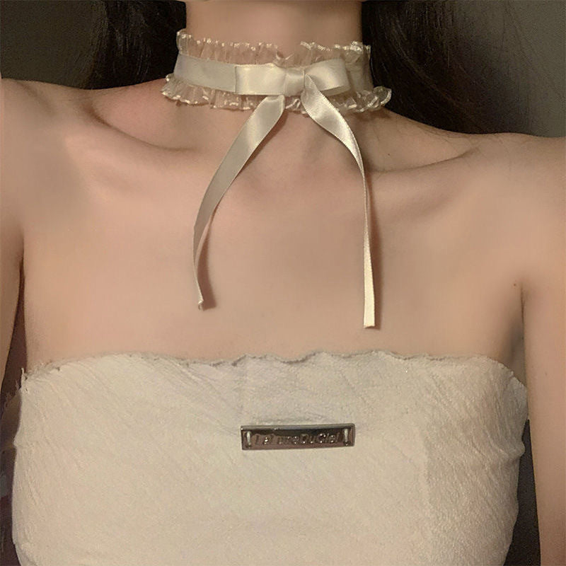 Gentle Lace Bow Necklace Versatile Short Clavicle Chain Necklace Women