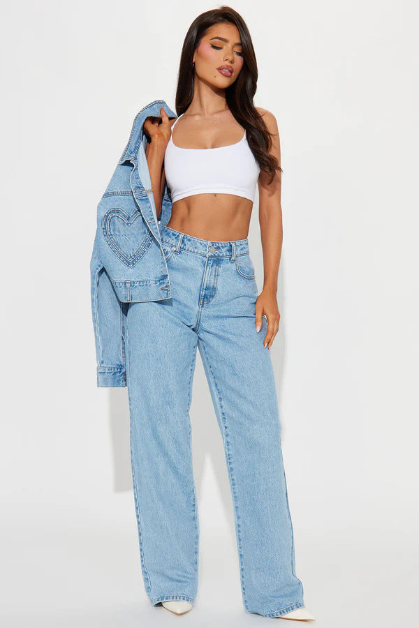 Heart shaped pocket denim pants for women