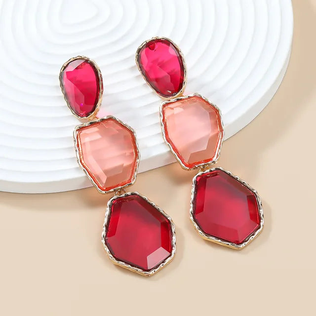 Polygonal Alloy Transparent Resin Colorful Matching Long Drop Earrings for Women Exaggerated Heavy Jewelry Summer