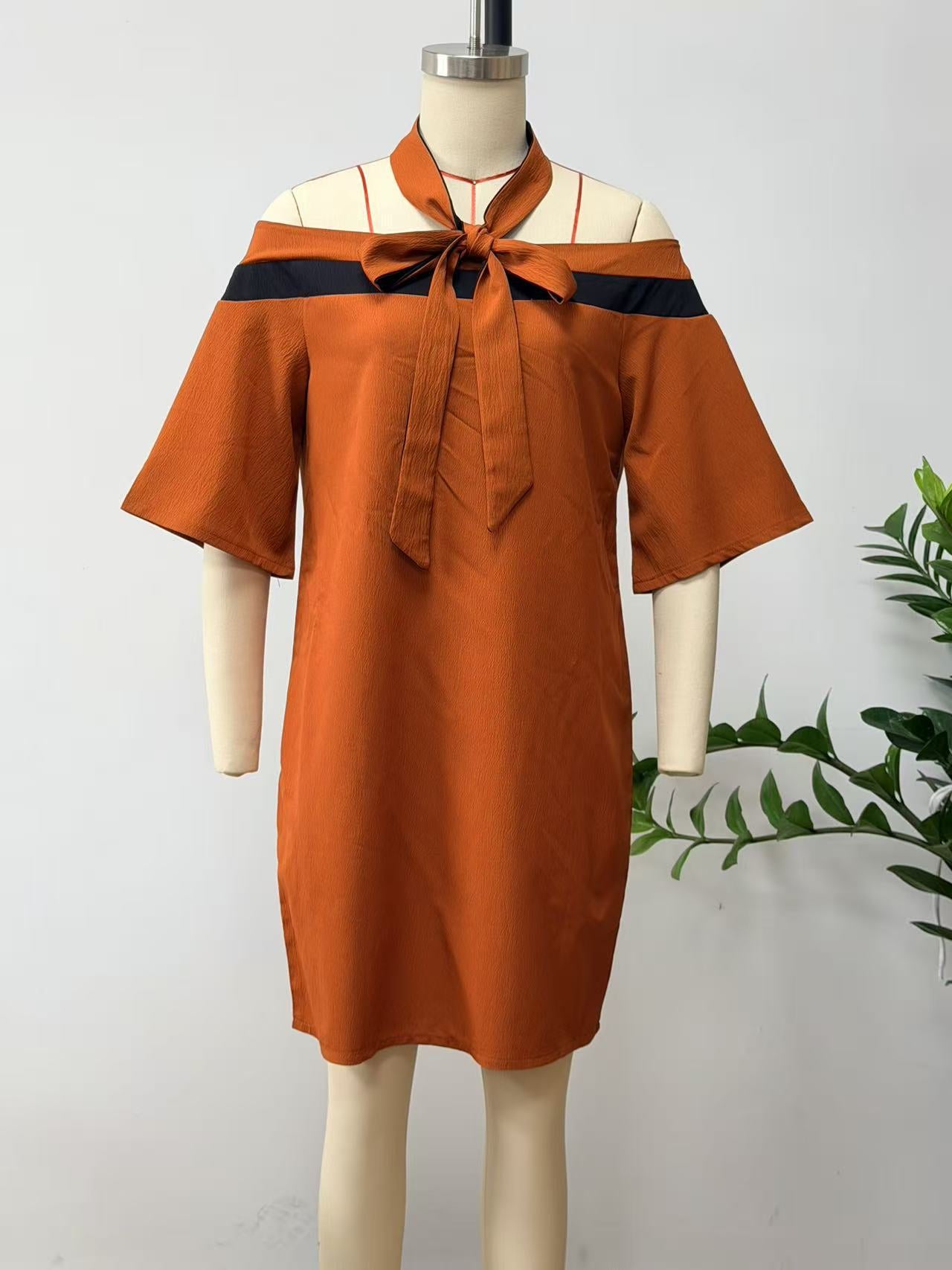 One shoulder bow collar dress