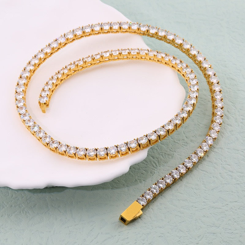 Stainless Steel 316 Polished Spring Ring Tennis Necklace for Men and Women, Fashionable Titanium Steel with Zirconium Stone Jewelry
