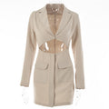 Articat Autumn Fashion Long Sleeve Blazer Dress Women Sexy Notched Collar Hollow Out Buttons Jacket Office Ladies Slim Outfits