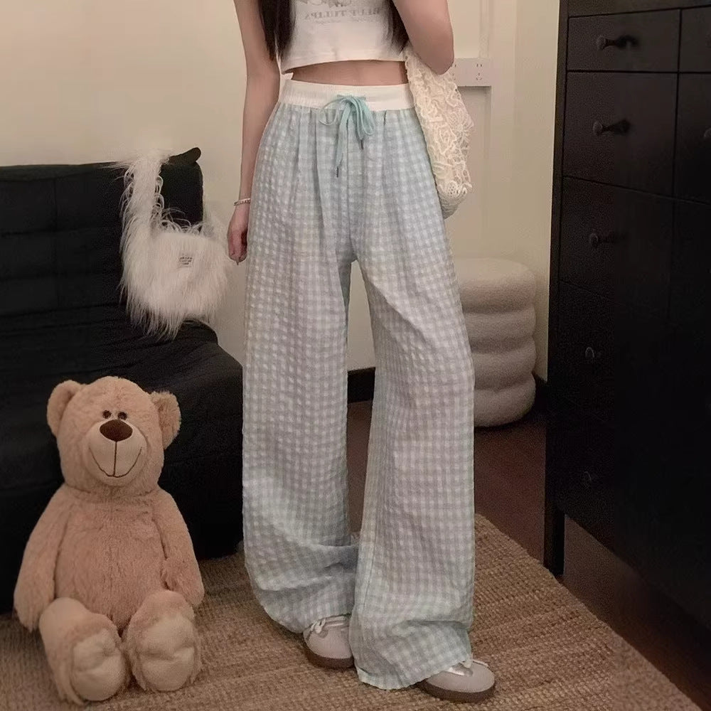 Dopamine Blue Checkered Pants for Women