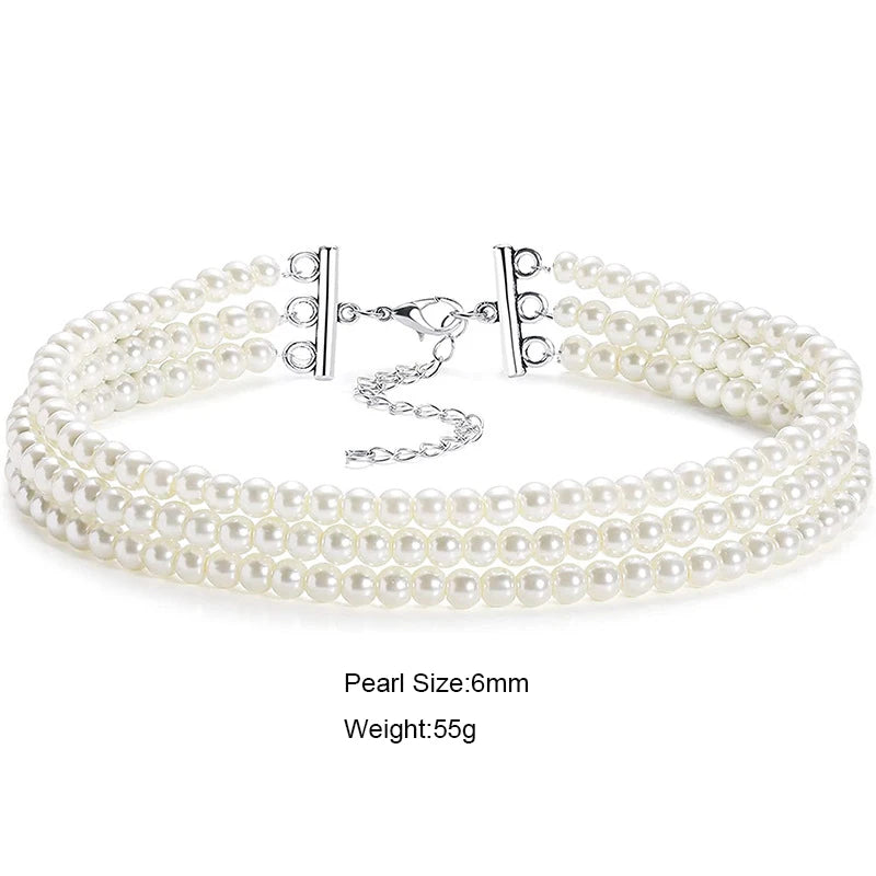 Fashion Multilayer Elegant White Pearl Collar Choker Necklace For Women Beaded Handmade Wedding Banguet Necklace Vintage Jewelry