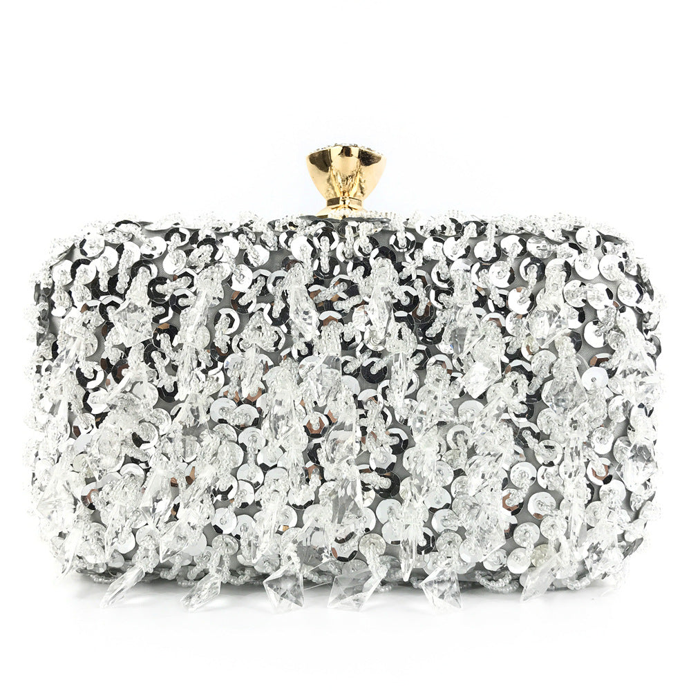 Hand-Held Evening Bag Handmade Double-Sided Bead Embroidery Bag Sequin Bag Ladies Evening Bag