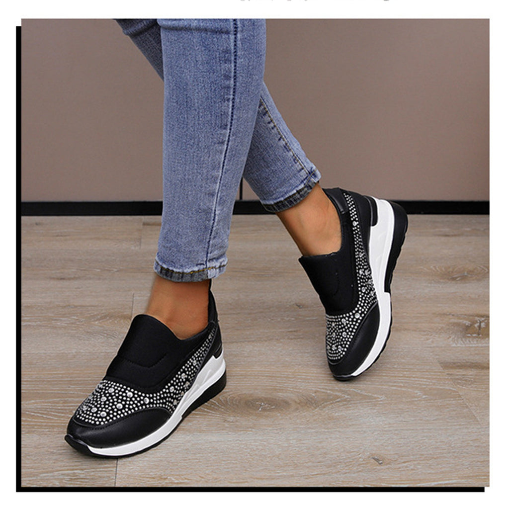 Large slope heel shoes for women in spring, new rhinestone inner height increasing shoes, high heels, lazy shoes, casual sports shoes for women