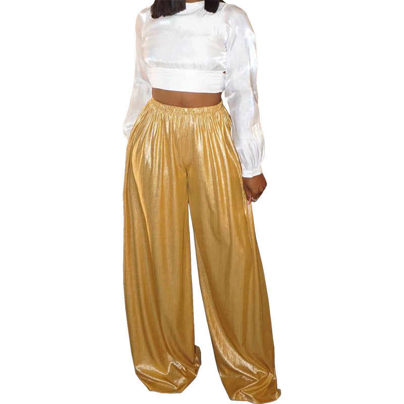 Fashionable and casual gold hot stamping wide leg pants for women long pants